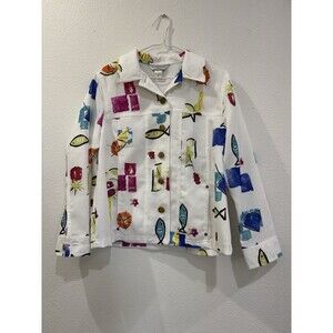Allison Daley Jacket Nautical Colorful Beach Summer Artsy Womens 10 Petite